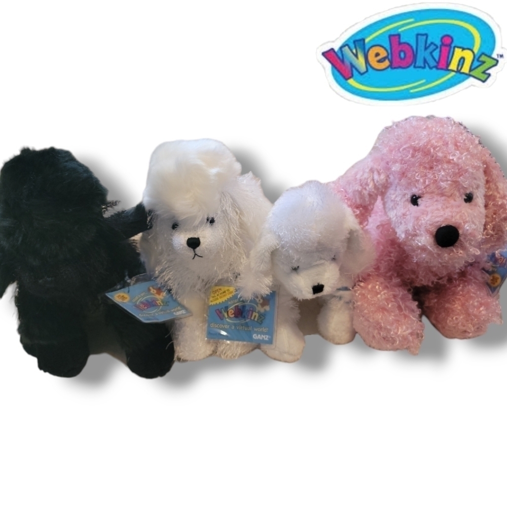 GANZ WEBKINZ New with Codes/Tags 4 Poodle Lot Pink/ Black/ 2 White (1 Lil Kinz)